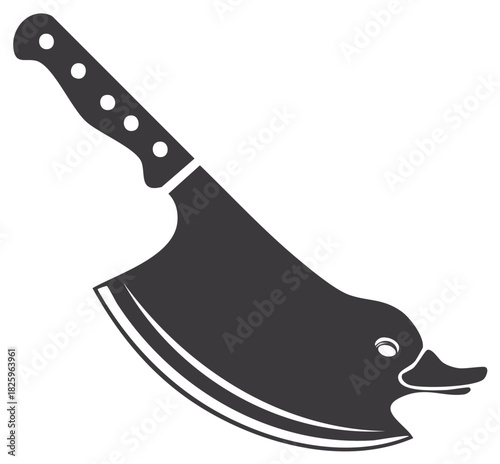 Duck-shaped cleaver logo, dark gray cleaver with a duck head, cleaver symbol for butcher shops
