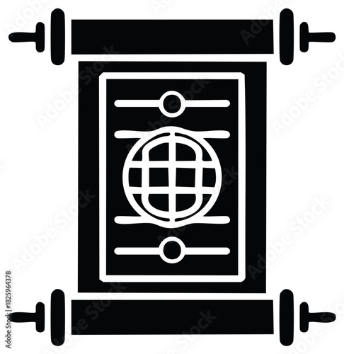 Scroll Featuring a Grid Globe, Historic Document, Education & Ancient Wisdom