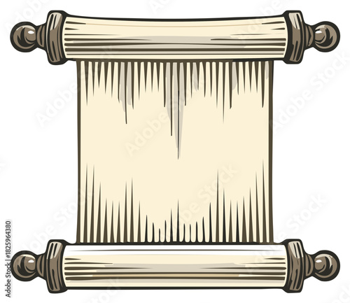 Vintage scroll with parchment unfurled and decorative wooden rollers