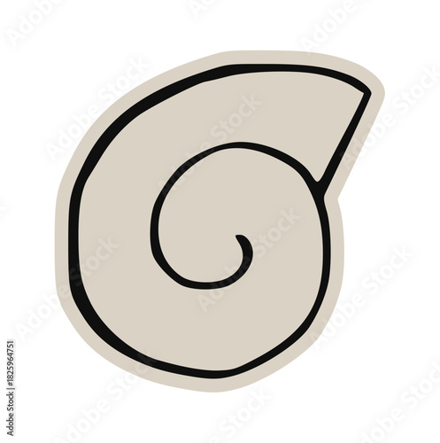 Spiral seashell minimal doodle icon: hand drawn vector sketch of nautilus shell for ocean, marine, beach, summer, holiday, nature, simple, retro, sticker, pattern, abstract, illustration, curl