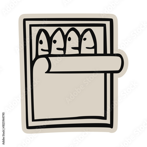 Canned fish minimal doodle icon: hand drawn vector sketch of sardines or anchovies in tin for preserved food, seafood, market, store, grocery, simple, retro, sticker, ocean, cooking, illustration