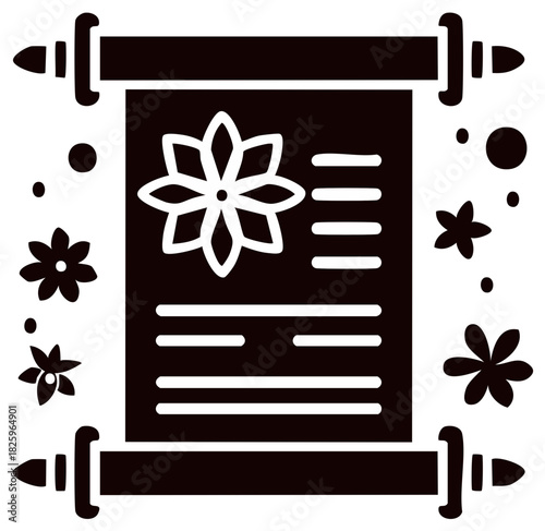 Sacred spiritual scroll unrolled displaying lotus flower symbol and ancient text lines