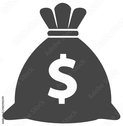 Icon of a drawstring money bag with a dollar sign symbol for wealth and finance concepts