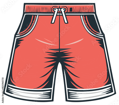 Graphic illustration of casual red shorts with a drawstring