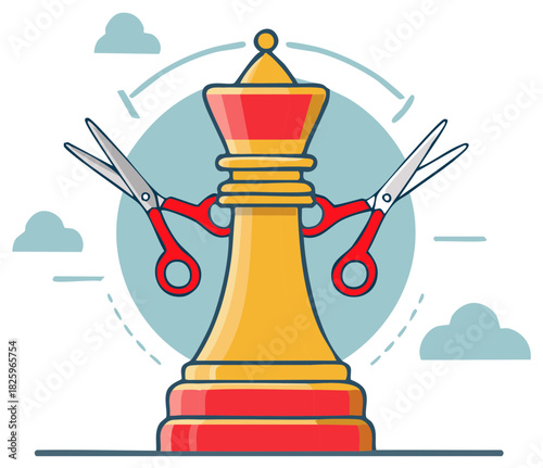 Strategic Scissors Cut Chess Queen Symbolizing Decision Making and Change