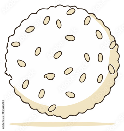 Rice cake illustration with sesame seeds, crunchy snack and healthy lifestyle