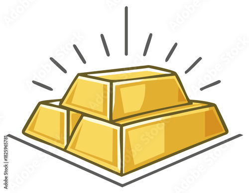 Shiny gold bars illustration with radiating lines, finance and wealth concept