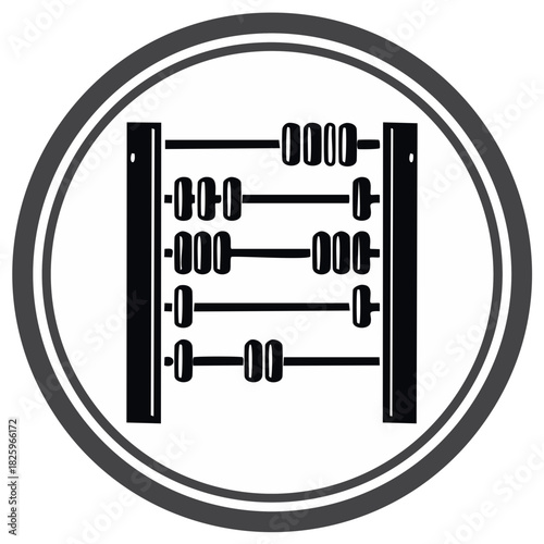 Classic abacus in a circle frame. Ancient calculator for arithmetic operations and mathematical problems solving.