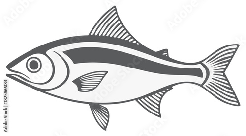 Stylized Illustration of a Single Fish with Dark Stripes and Fins
