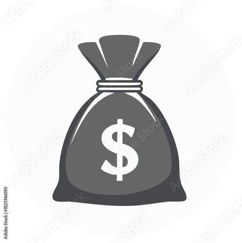 Gray money bag with dollar sign icon representing financial savings wealth and investment success
