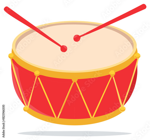 Stylized red drum with drumsticks vector illustration percussion instrument