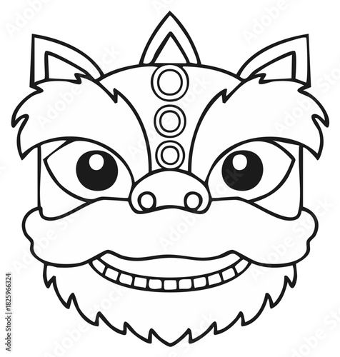Line Art Traditional Lion Dance Mask for Asian Festivals Celebration