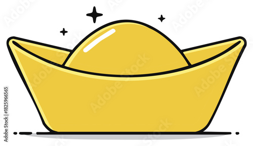 Shiny golden ingot wealth symbol illustration with sparkling stars