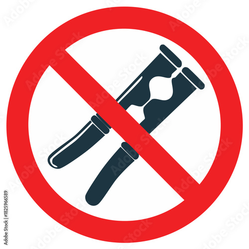 Prohibition Sign Featuring Test Tubes and Tongs Suggesting Laboratory Restrictions and Lab Safety Regulations