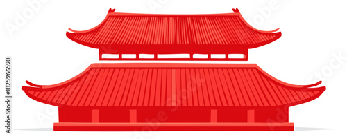 Red Chinese Pagoda Illustration: Asian architecture, traditional building elements, cultural symbol, design concept