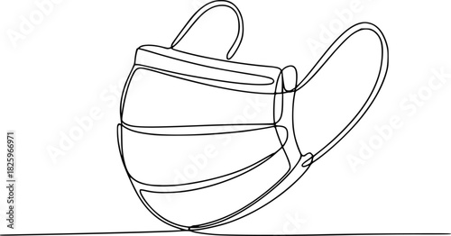 Minimalist Line Art of a Medical Face Mask on a White Background