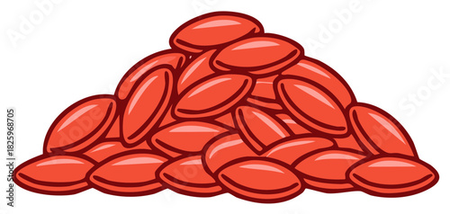 Illustration of pile of red oblong shaped fruits or seeds, healthy eating concept