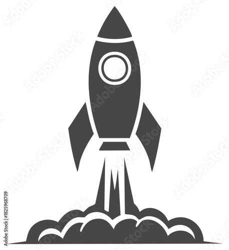 Rocket Launching with Smoke Trail Illustration Rocketship Taking Off Design Element