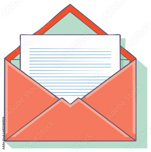 Open Orange Envelope with Letter Inside, Pastel Tones, Communication Concept