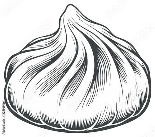 Steamed Dumpling Illustration Traditional Woodcut Style Delicious Asian Cuisine