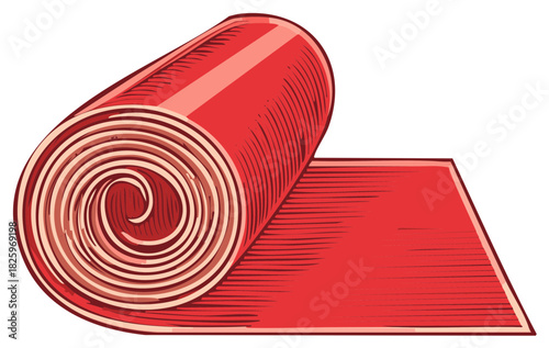 Unrolling Red Carpet with Swirling Pattern Detailed Design