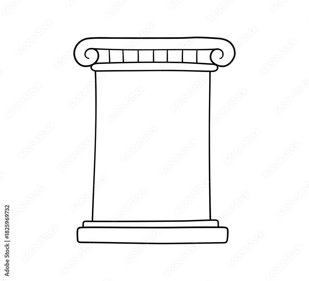Obraz premium Doodle frame in antique Greek column style. Hand drawn Roman pillar and Greek column. Ancient museum doodle icon. Hand drawn line border. Vector illustration isolated on white background.