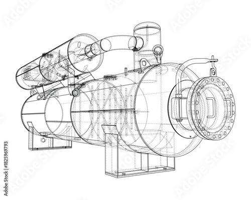 Industrial Equipment Wireframe Design. Vector