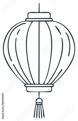 Elegant Asian lantern, line art of vintage festival decorative element with tassel