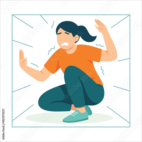 Claustrophobia fear of small spaces illustration of woman trapped in tight area