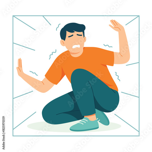 Claustrophobia fear of small spaces depiction of man anxious in confined area