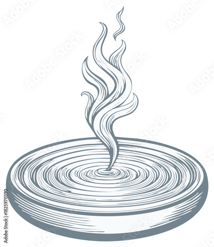 Stylized Aromatherapy Bowl Illustration with Rising Smoke Spiritual Ritual