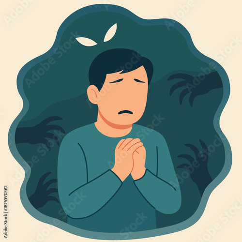 Fear of darkness nyctophobia depiction of man feeling scared in dark shadows