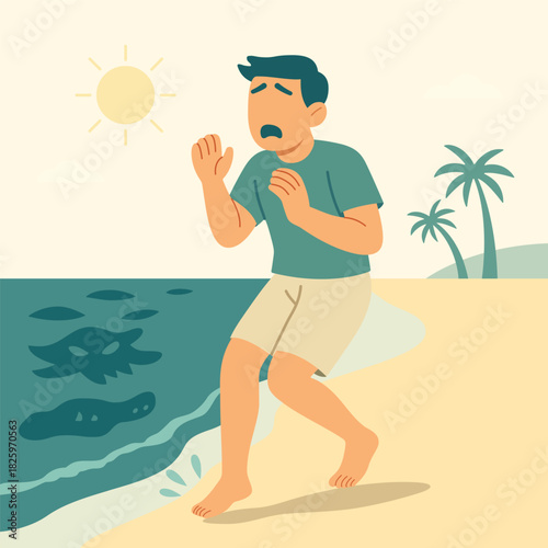 Man running from dark shapes in ocean symbolizing aquaphobia