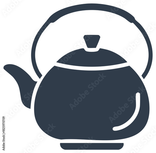 Classic teapot icon with a round body and top handle, a simple flat vector glyph for tea time