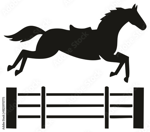 Silhouette of a horse jumping over the fence. Horseback Riding Show Jumping Sport