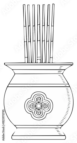 black and white incense sticks in pot clip art preview