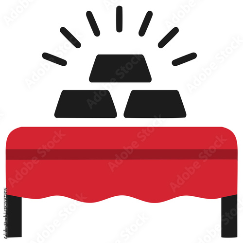 Gold Bars on Red Table, treasure stack with glints