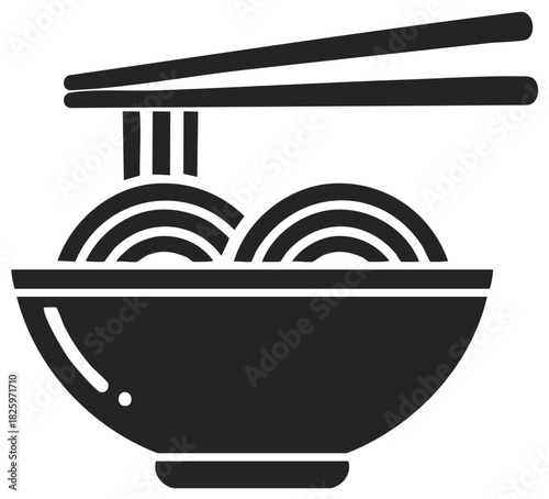 Noodles in Bowl with Chopsticks Asian Food Icon Minimalist Graphic Design