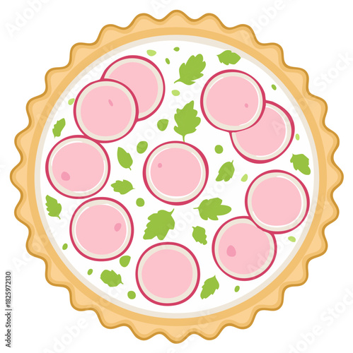 Colorful graphic of a fresh, healthy radish tart, with parsley.