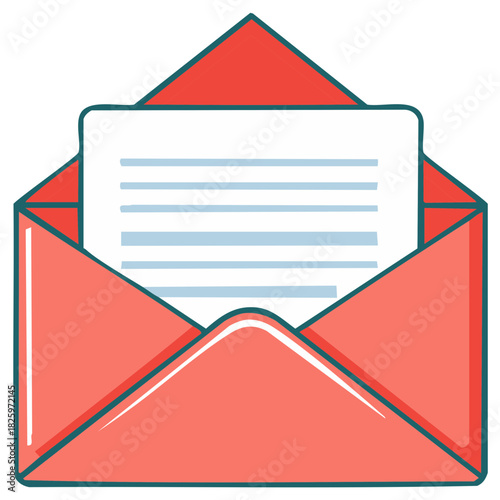 Vibrant red open envelope with a white letter inside for communication