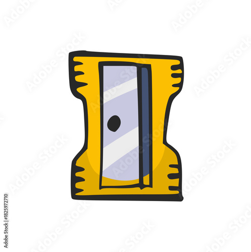 Hand Drawn Yellow Pencil Sharpener Icon Vector Illustration, School, Office, Education, Stationery, Drawing, Doodle, Simple, Tool