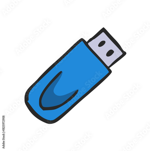 Hand Drawn USB Flash Drive Icon, Doodle of Portable Digital Data Storage, Memory Stick, Thumb Drive, Technology, Backup, and File Transfer
