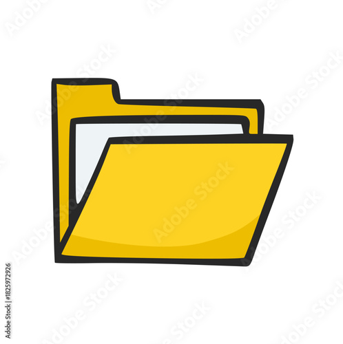 Hand Drawn Open Folder Icon, Doodle of Document Storage, File Management, Organization, Business Data, Archiving, and Office Work