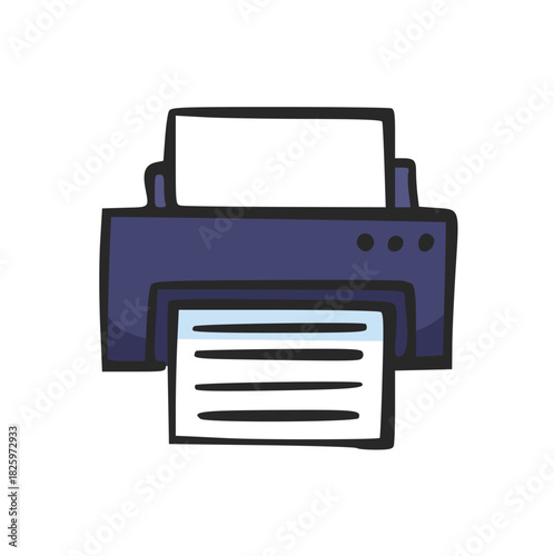Hand Drawn Printer Icon, Doodle of Office Equipment for Printing Document, Paper, Fax, Technology, Scan, and Digital File Output