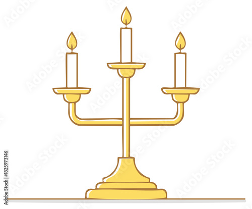 Elegant golden candelabra with three lit candles vector illustration for decoration