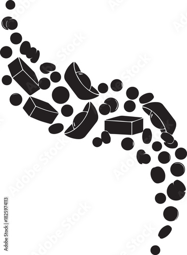 Abstract swirl of dark chocolate pieces and cocoa beans