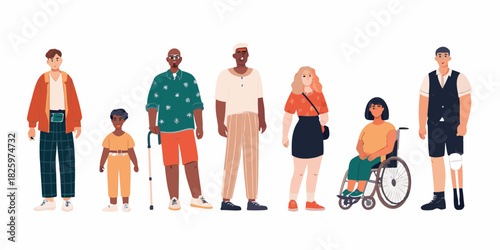Diverse group of people with disabilities and without disabilities standing together