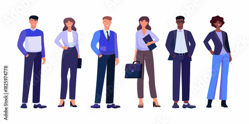 Diverse group of professional business people standing together in a row vector illustration