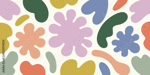 Abstract organic shapes pattern in retro colors on cream background