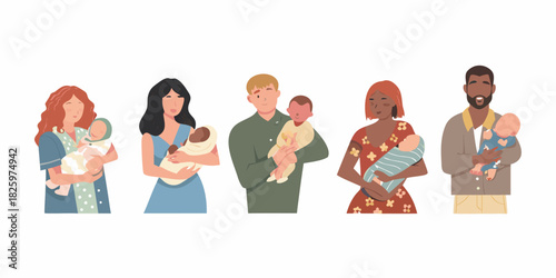 Diverse parents holding newborn babies representing family love and generational connections